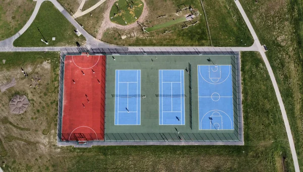 Aerial Top View Tennis Basketball Courts — Stock Photo, Image