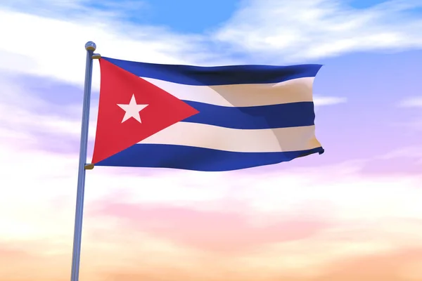 Uma Ilustração Bandeira Ondulante Cuba Com Pólo Bandeira Cromada Céu — Fotografia de Stock