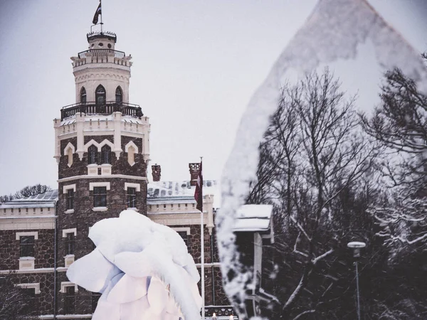 Ein Schöner Teil Der Burg Hluboka Winter — Stockfoto