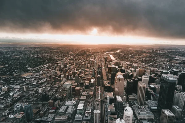Luftaufnahme Einer Stadt Mit Der Sonne Horizont — Stockfoto
