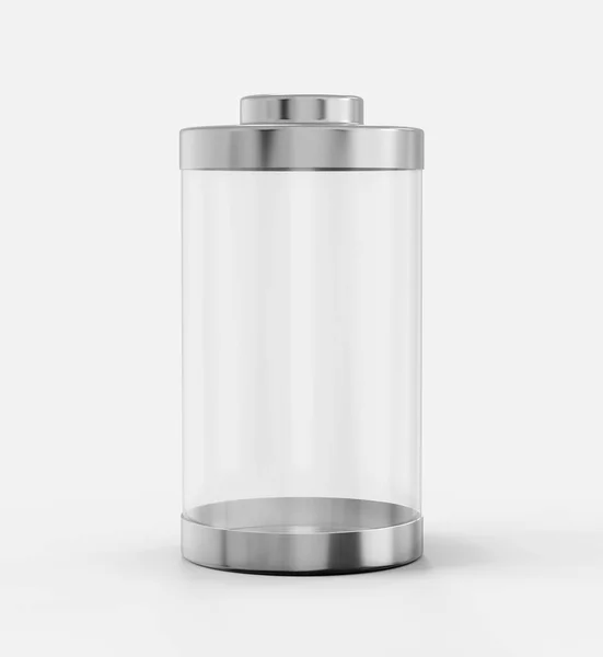 白い背景に透明な電池充電ガラスの3Dイラスト — ストック写真