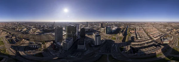 Zonsopgang 360 Graden Panorama Utrecht Centraal Station Infrastructuur Financiële Hoogbouw — Stockfoto