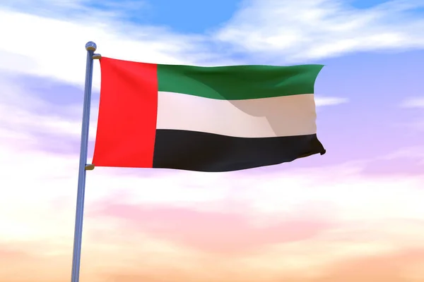 Una Ilustración Ondear Bandera Los Emiratos Árabes Unidos Con Asta — Foto de Stock