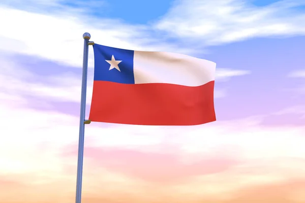 Uma Ilustração Uma Bandeira Ondulante Chile Com Pólo Bandeira Cromada — Fotografia de Stock