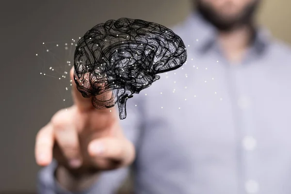 Рука Касающаяся Трехмерной Иллюстрации Человеческого Мозга Понятие Искусственного Интеллекта — стоковое фото