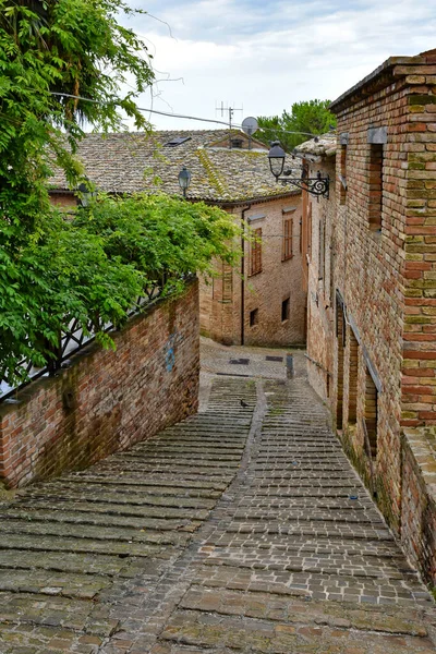 Una Estrecha Calle Entre Las Antiguas Casas Montecosaro Una Ciudad — Foto de Stock