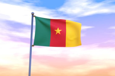 Gökyüzünde bir bayrak direği bulunan Falkland Adaları (Malvinas) bayrağının 3 boyutlu bir çizimi