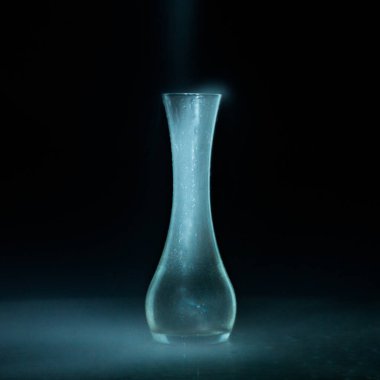 Donmuş bir vazonun dikey yakın çekimi karanlık bir arkaplana karşı.