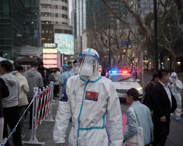 Healthcare Worker Hazmat Suit Walking Street — Stock Photo, Image