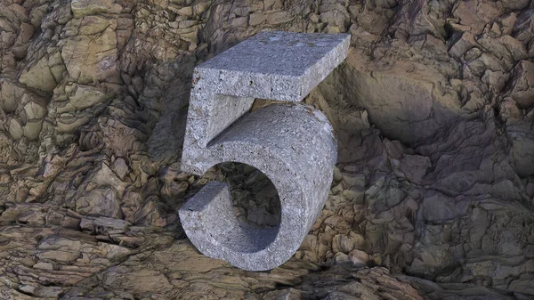 岩の背景に三次元のコンクリートからの数字5のイラスト — ストック写真