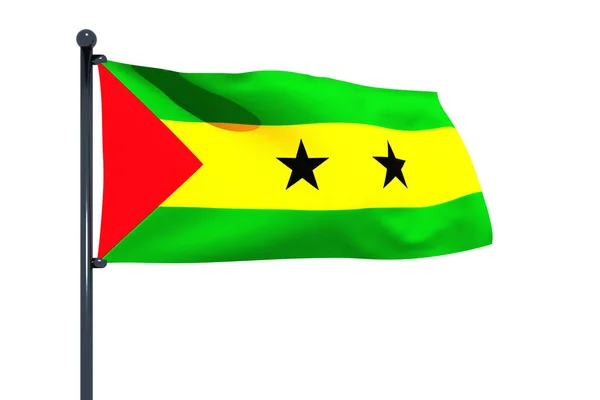 Illustration Flag Sao Tome Principe Chrome Flag Pole Isolated White — Stock Photo, Image