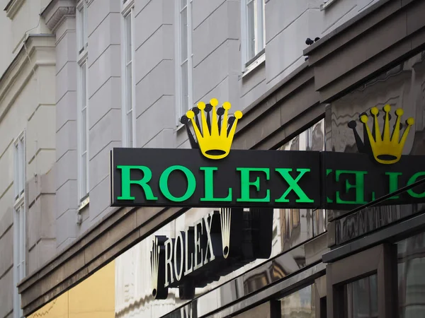 Primo Piano Del Cartello Rolex Davanti Negozio Nel 1010 Vienna — Foto Stock