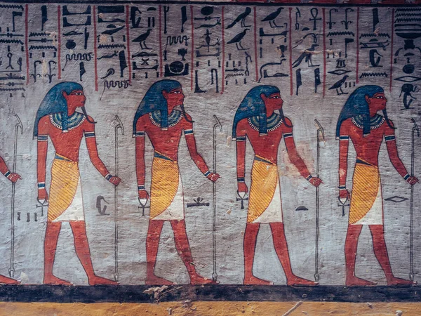 Egy Közeli Kép Egy Ősi Festményről Amit Egyiptom Falán Készítettek — Stock Fotó