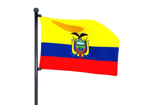 Una Ilustración Bandera Ecuador Con Asta Bandera Cromo Aislado Con — Foto de Stock