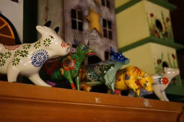 Close Shot Porcelain Figurines Painted Bulls — Stock Photo, Image