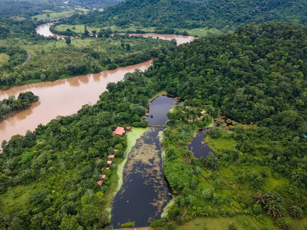 Hermosa Vista Aérea Del Río Rodeada Bosque Verde Boca Tapada — Foto de Stock