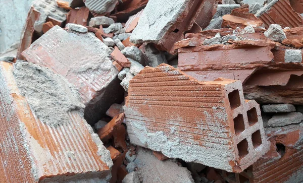 Closeup Pile Broken Bricks — Stock Photo, Image