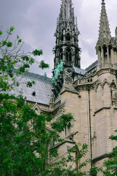 Vue Verticale Vieux Bâtiment Historique Notre Dame Paris Avec Des — Photo