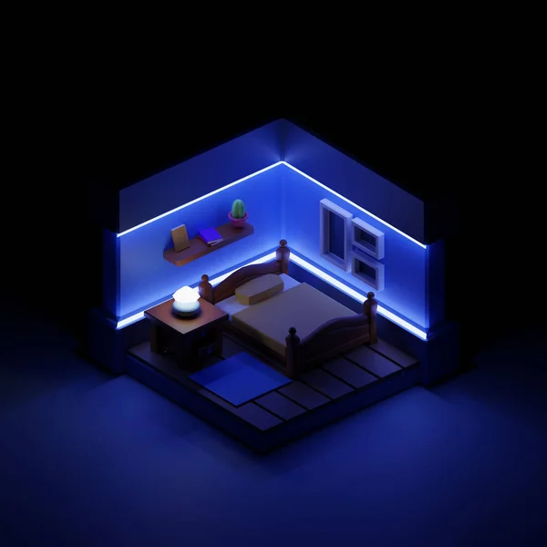 Återgivning Ett Sovrum Med Starkt Ljus — Stockfoto