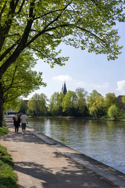 Eine Vertikale Aufnahme Eines Parks Mit See Lübeck Deutschland — Stockfoto