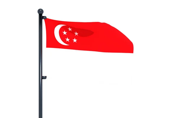 Μια Τρισδιάστατη Απεικόνιση Της Σημαίας Της Σιγκαπούρης Χρωμιωμένο Πόλο Σημαίας — Φωτογραφία Αρχείου