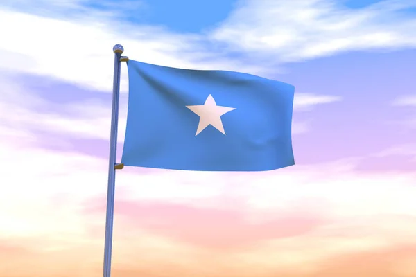 Machająca Flaga Somalii Maszcie Flagi Zachmurzonym Niebem Tle — Zdjęcie stockowe