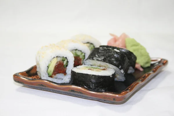 Sushi Rolls Plate White Background — Stock Photo, Image