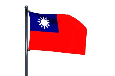 Beyaz arkaplan ile izole edilmiş krom bayrak direkli Tayvan bayrağının 3 boyutlu bir çizimi