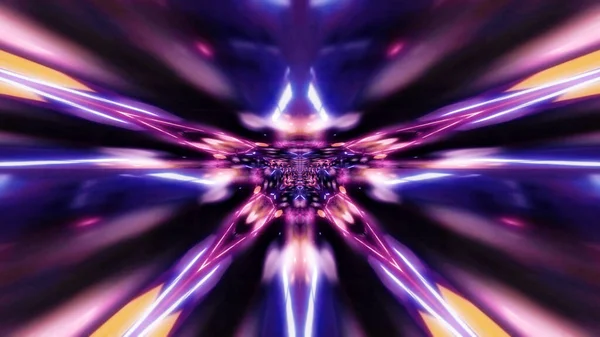 Ein Rendering Futuristischer Abstrakter Kaleidoskopischer Muster Neon Tunnel Violett Mit — Stockfoto