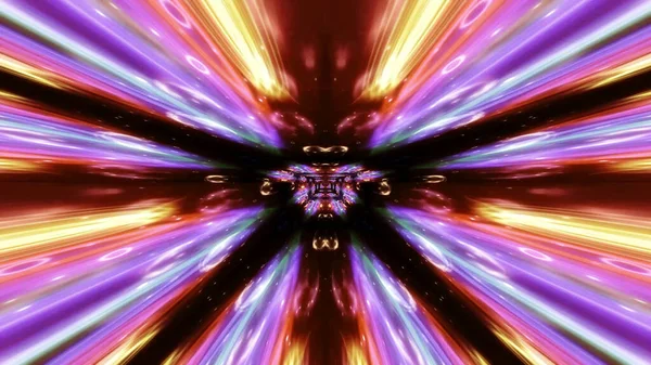 Ein Rendering Futuristischer Abstrakter Kaleidoskopischer Muster Neon Tunnel Mit Strahlen — Stockfoto