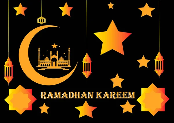Fondo Temático Ramadán Kareem Con Luna Amarilla Estrellas — Foto de Stock