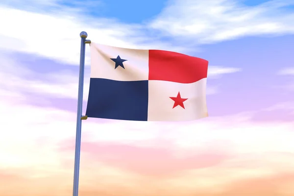 Una Bandiera Sventolante Panama Palo Bandiera Con Cielo Nuvoloso Sullo — Foto Stock