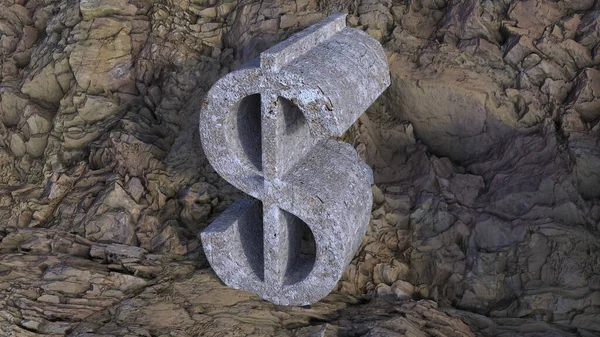 Illustration Eines Dollars Aus Dreidimensionalem Beton Über Einem Felshintergrund — Stockfoto