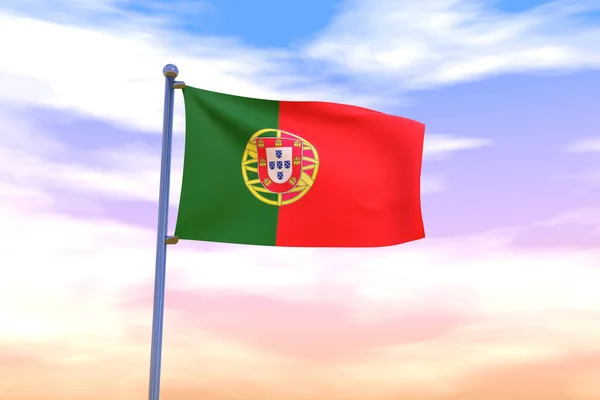 Bandeira Ondulada Portugal Num Poste Bandeira Com Céu Nublado Fundo — Fotografia de Stock