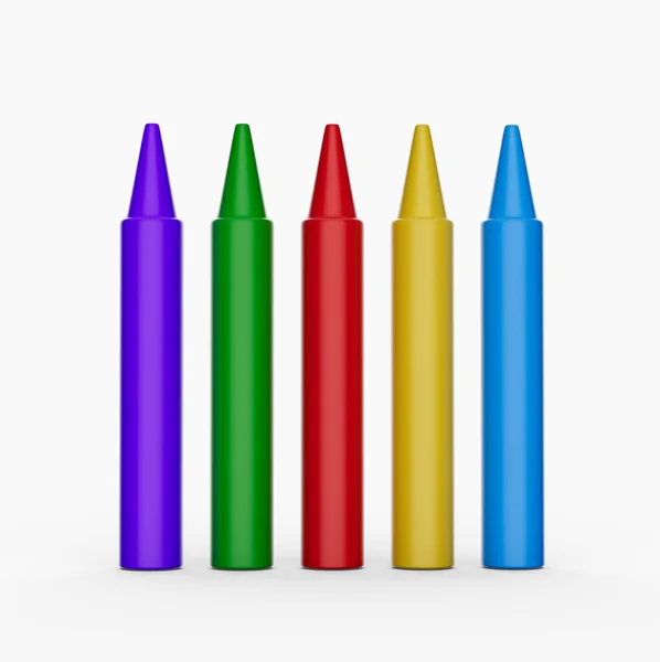 Five Colored Vax Pencils Multiple Colors White Background — Stock Photo, Image