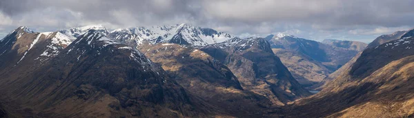 Panorama Buachaille Etive Beag Three Sisters Glencoe Scotland Wintery Conditions — Stock Photo, Image