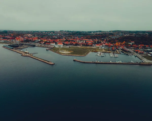 Widok Lotu Ptaka Mały Port Ebeltoft Dania — Zdjęcie stockowe