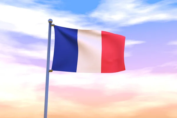 Una Ilustración Una Bandera Ondeante Francia Con Asta Bandera Cromo —  Fotos de Stock