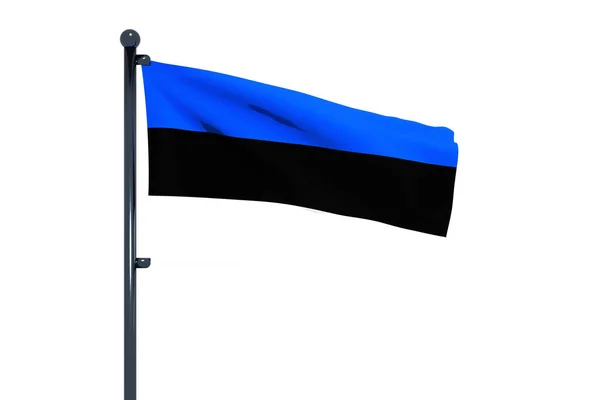 Beyaz Arkaplan Ile Izole Edilmiş Krom Bayrak Direğiyle Estonya Bayrağının — Stok fotoğraf