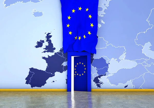 Uma Representação Muro Com Mapa Europa Bandeira Uma Porta Com — Fotografia de Stock