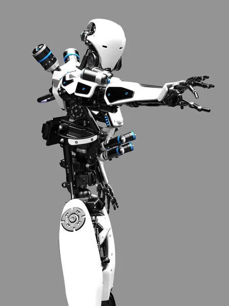 Een Weergave Van Een Kunstmatige Intelligentie Robot Geïsoleerd Een Grijze — Stockfoto
