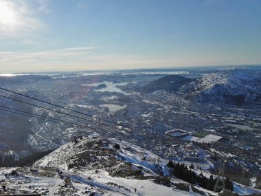 Norveç 'teki Bergen şehrinin havadan görünüşü