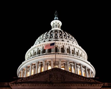 Washington 'daki Birleşik Devletler Kongre Binası' nın gece görüşü.