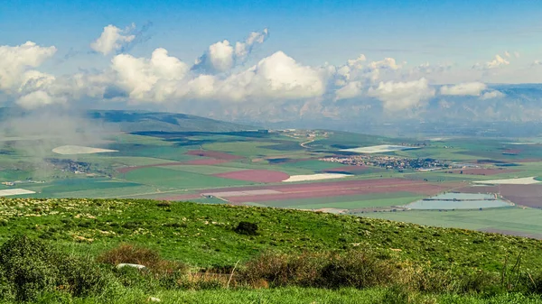 Een Luchtfoto Van Een Zonnige Dag Jizreel Vallei Israël — Stockfoto