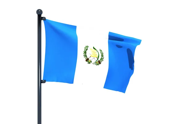 Μια Τρισδιάστατη Απεικόνιση Της Σημαίας Της Γουατεμάλας Χρωμιωμένο Πόλο Σημαίας — Φωτογραφία Αρχείου