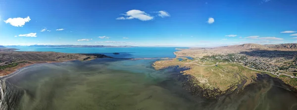 Bird Eye View Lake Small Town Blue Cloudy Sky Argentina — Stock Photo, Image