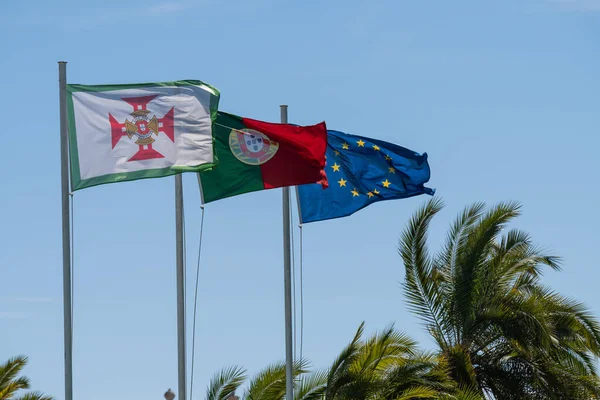 Bandeira Portugal Bandeira União Europeia Acenando — Fotografia de Stock