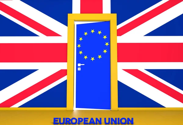 Tolkning Med Brexit Tema Ett Rum Med Brittisk Flagga Väggen — Stockfoto