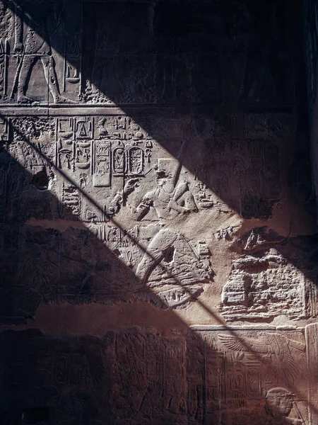 Mısır Hatshepsut Morg Tapınağı Ndaki Oymaların Dikey Yakın Çekimi — Stok fotoğraf