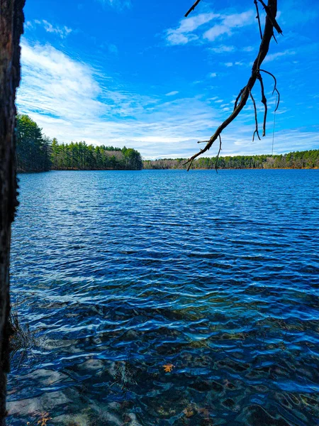 晴れた日に美しい湖を垂直撮影しました — ストック写真